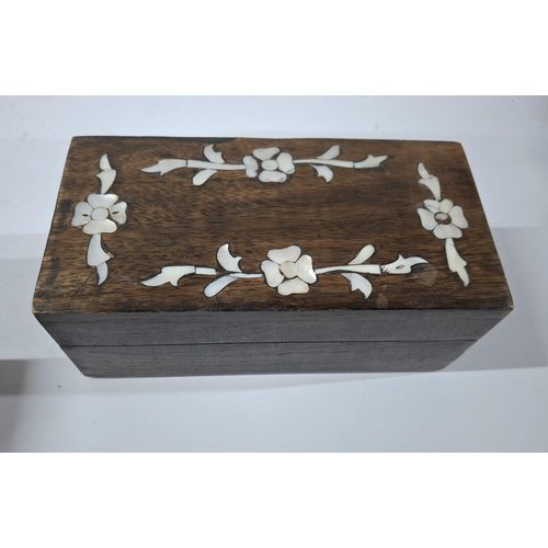 111 - Tunbridge ware type inlaid box depicting 2 Terrier dogs together with a box with mother of pearl inl... 