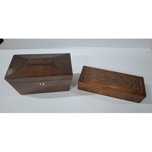 112 - Georgian sarcophagus form tea caddy (internally a/f) together with a fine quality Oak box (2)