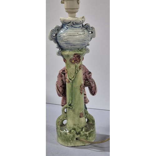 122 - Vintage ceramic table lamp featuring a Chinese figure