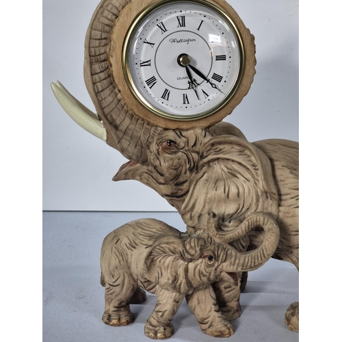 123 - Resin Elephant themed quartz mantle clock by Wellington