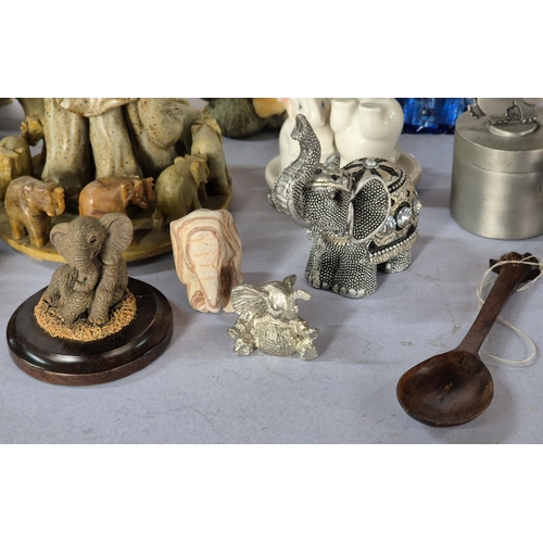 173 - Large quantity of collectables, mainly Elephant themed, ceramic, resin and stone examples etc (Qty)