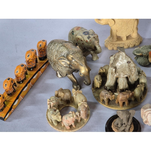 173 - Large quantity of collectables, mainly Elephant themed, ceramic, resin and stone examples etc (Qty)