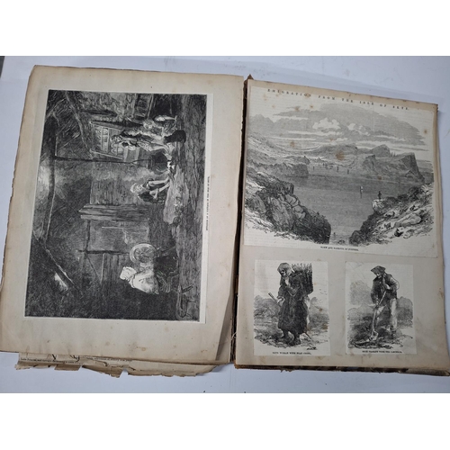 187 - Mid Victorian scrapbook with a large quantity of newspaper and images stuck into the album,  mainly ... 