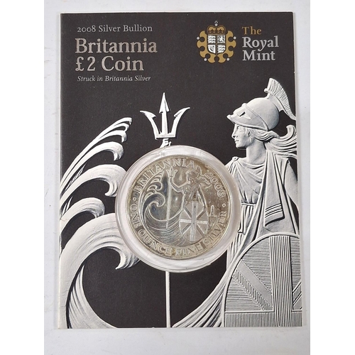 50 - Packaged 2008 Royal Mint silver £2 Britannia limited edition 1oz coin,

1 ounce