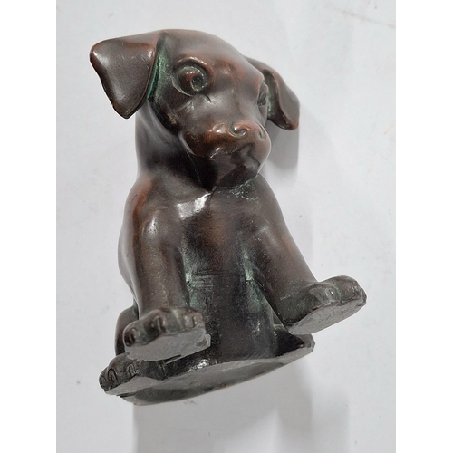 198 - Two small solid Bronze early 20thC figurines, a Puppy and a Donkey (2)