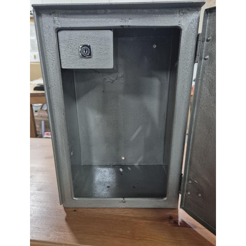 240 - Homemade metal safe with internal small lock compartment, complete with keys