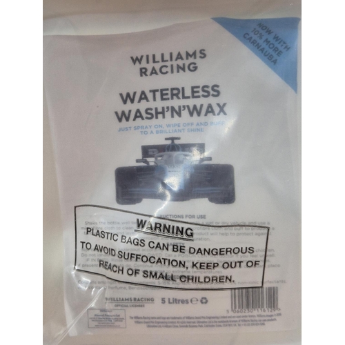 252 - 2 x 5 litre Williams Racing, waterless wash N wax together with  5 litres of Wash N leave and a 5 li... 