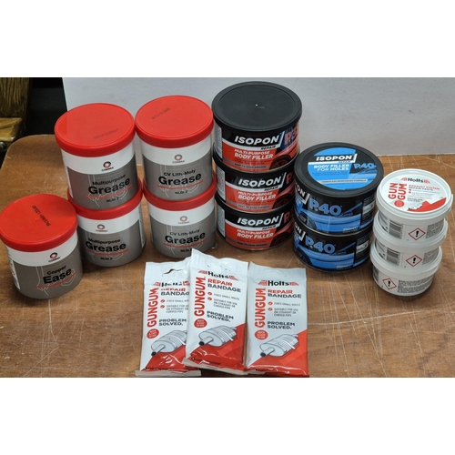 260 - Quantity of new and unopened car body filler, exhaust repair bandages and multi-purpose grease (Qty)