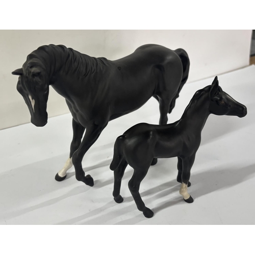 323 - Beswick Black Horse with a Black Beswick Foal