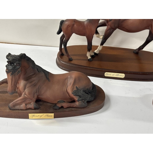 341 - Three Royal doulton horses on stands including Spirit of Peace, Affection and Freedom