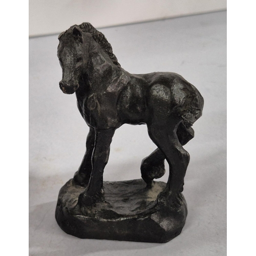 357 - Unusual ceramic model of a man with a Shire Horse together with a similar, smaller Foal (2)