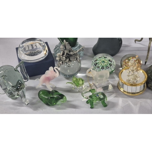 386 - Murano style glass Cat together with a collection of paper-weights, miniature glass Elephants, stunn... 