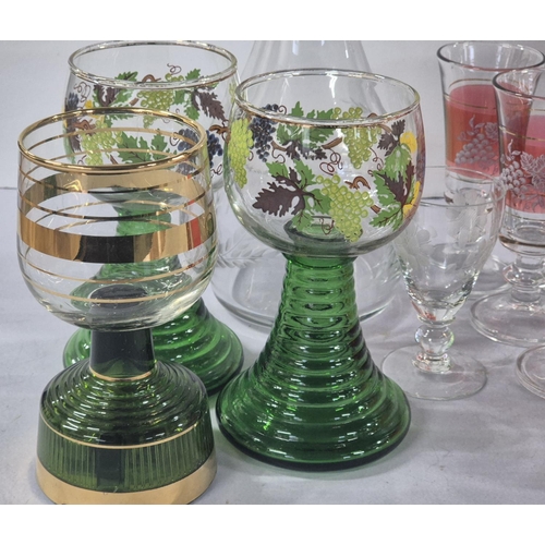 388 - Collection of mid 20thC ornate glass goblets and fine quality decanter etc (Qty)