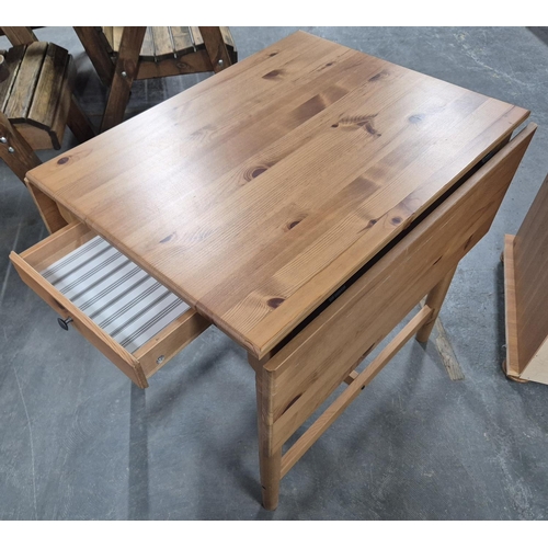 449 - Small drop-leaf Pine table together with a Pine desk (2)