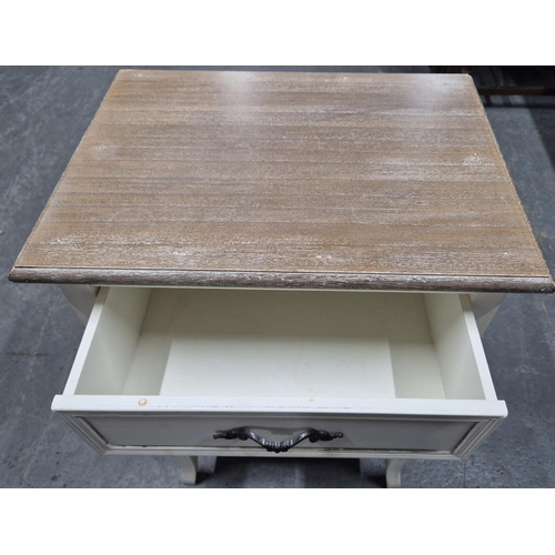 450 - Small, modern good quality side table with drawer and limed wood top