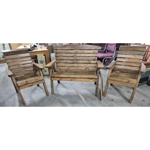 451 - Outdoor wooden furniture set comprising two single chairs and a double seat (3)