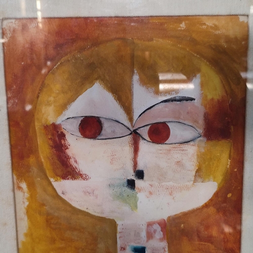 423 - Unsigned mixed media cubist portrait of a young boy, framed