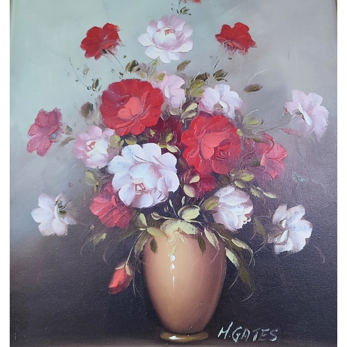 279 - M. Gates, still-life flowers, oil on canvas in pleasing frame, 50 x 40cm