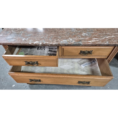 457 - Marble topped, early 20thC 4-drawer sideboard