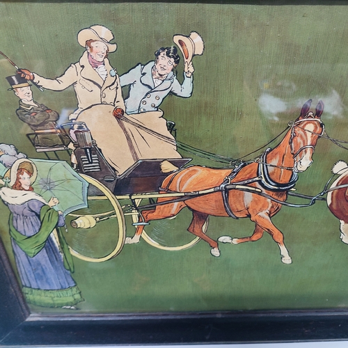 202 - Cecil Aldin, vintage Oak framed print of figures, horses and carriage, 40 x 50cm