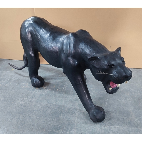 406 - Large, life-size, horse hair stuffed and leather clad Panther sculpture/foot stool in the manner of ... 