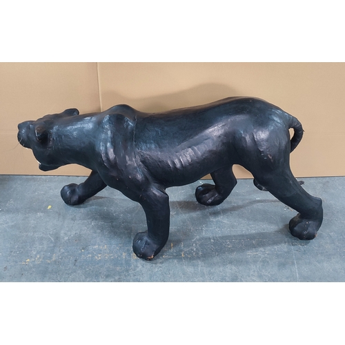 406 - Large, life-size, horse hair stuffed and leather clad Panther sculpture/foot stool in the manner of ... 