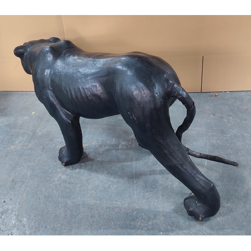 406 - Large, life-size, horse hair stuffed and leather clad Panther sculpture/foot stool in the manner of ... 