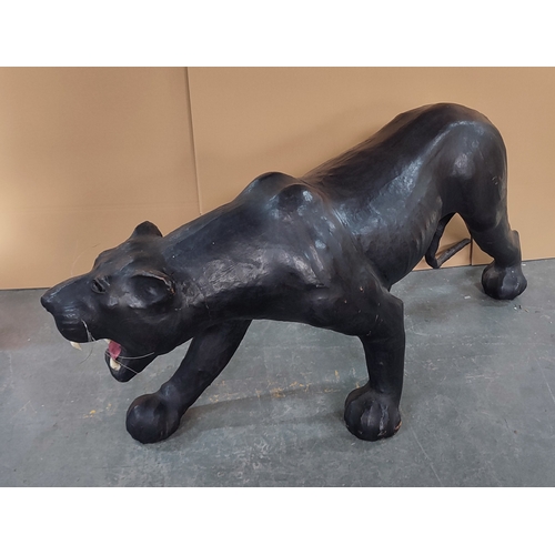 406 - Large, life-size, horse hair stuffed and leather clad Panther sculpture/foot stool in the manner of ... 