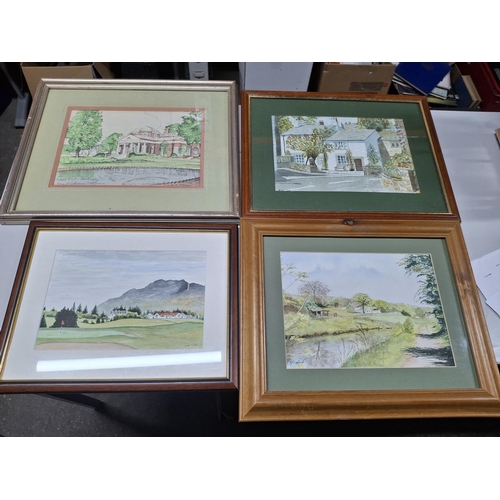 59 - Two prints after the old masters together with 4 landscape watercolours, all framed (6)