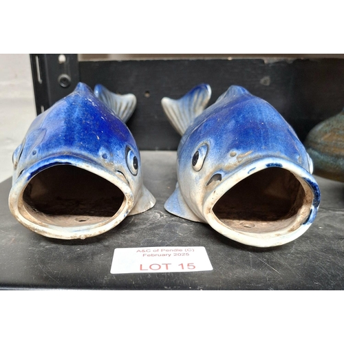 15 - Pair of Chinese pottery blue Carps (2)

Approx 25cm long