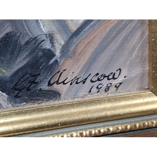 36 - Indistinctly signed 1989 oil on board still-life in gilt frame