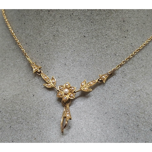 6 - Stunning ornate, early 20thC 18ct yellow gold ladies necklace and pendent, all inset with seed pearl... 