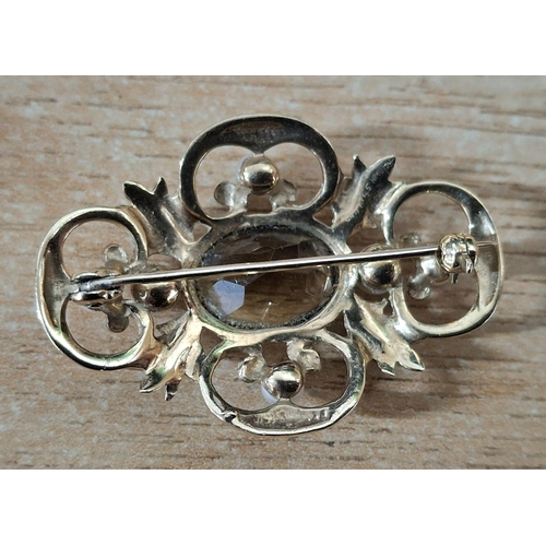 8 - Large vintage 9ct yellow gold brooch with large, central Smokey Quartz and Pearls to the outer edges... 