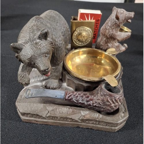 80 - Early 20thC Black Forest carving containing a complete smokers set with 2 Bears, and an associated p... 