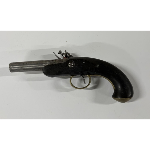 81 - Small flintlock pistol with long one-piece wooden grip