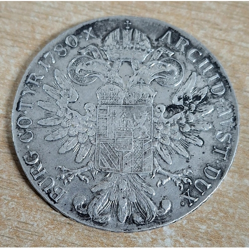 113 - Antique 1 Thaler, Maria Theresia, Austria, 1780 silver coin,

28 grams        40mm diameter