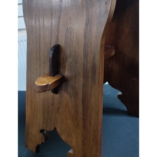 38 - Bespoke Edwardian Arts & Crafts Oak stool with beaten leather seat secured by original brass tacks