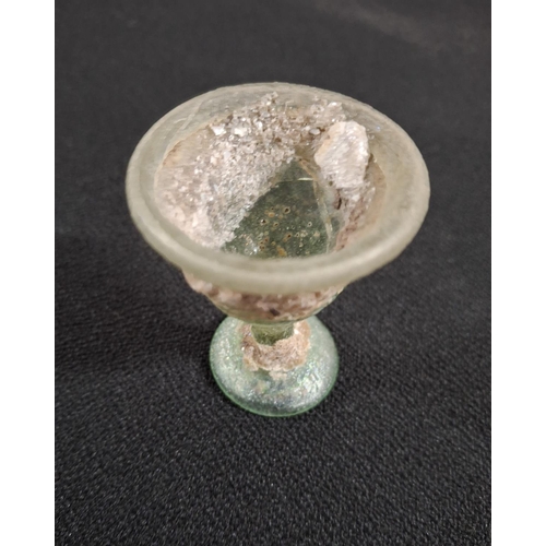 47 - Fine quality, complete Roman iridescent glass egg-cup style holder with flared rim together with an ... 