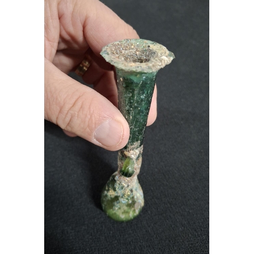 47 - Fine quality, complete Roman iridescent glass egg-cup style holder with flared rim together with an ... 