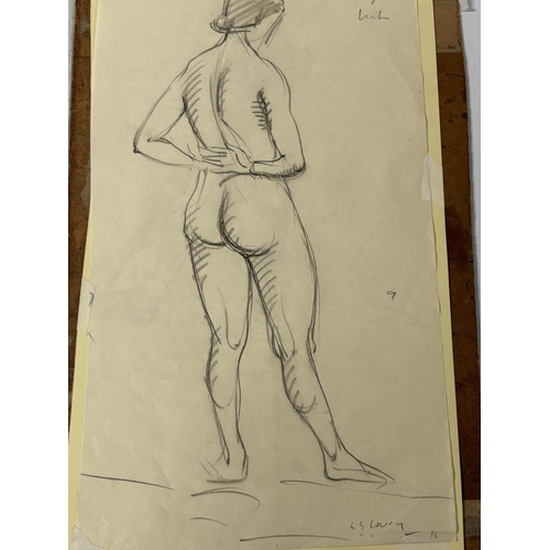 101 - Unframed graphite portrait of a full length study from behind of a naked lady, bears signature L S L... 