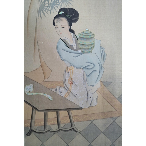 202 - Two early 20thC Japanese watercolours by different artists, both depicting Geisha girls and both in ... 