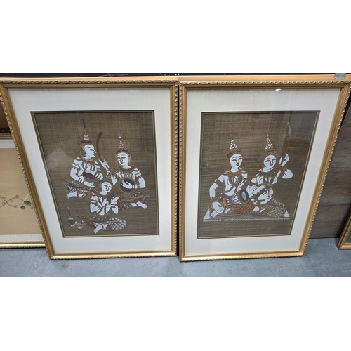 225 - Two large pairs of well framed Indonesian fabric pictures (4),

One pair measures 63 x 70 cm the oth... 