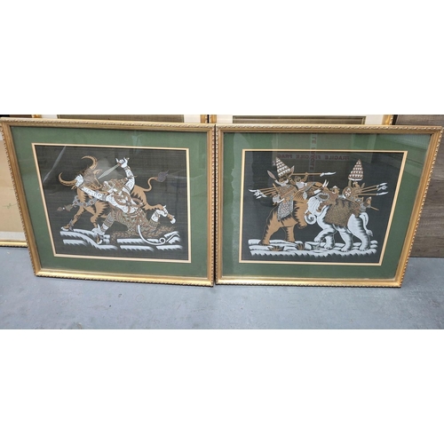 225 - Two large pairs of well framed Indonesian fabric pictures (4),

One pair measures 63 x 70 cm the oth... 