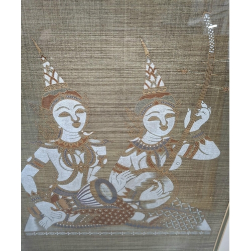 225 - Two large pairs of well framed Indonesian fabric pictures (4),

One pair measures 63 x 70 cm the oth... 