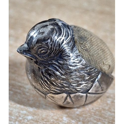 1 - Indistinctly marked Chester silver antique pin cushion in the form of a Quail bird