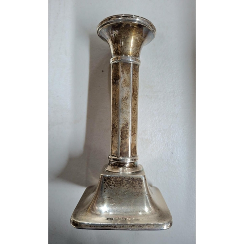 2 - Antique columned candlestick, hallmarks partially rubbed with weighted base,

Approx 158 grams gross