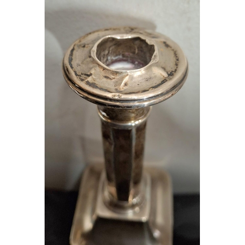 2 - Antique columned candlestick, hallmarks partially rubbed with weighted base,

Approx 158 grams gross
