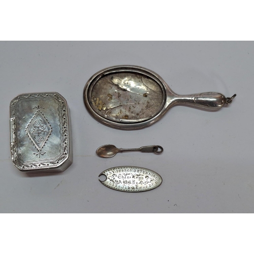 3 - Engraved Birmingham 1915 silver hallmarked pill-box together with a tiny silver spoon and two small ... 