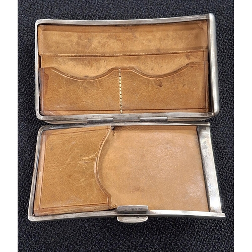 13 - Edwardian silver curved, oblong card case with brown leather interior, indistinctly hallmarked,

60 ... 