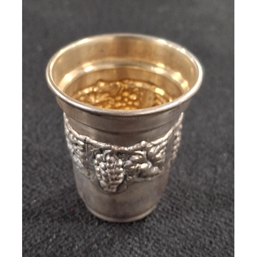 14 - Stunning 925 silver stirrup cup with grape bunch decoration to the outer and has a gilt interior,

a... 